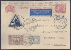 NETHERLANDS INDIES 1933 FIRST FLIGHT JAVA PLUS INNSBRUCK POSTAL CARD