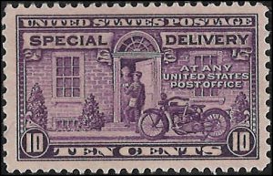 Scott# E15  1927 10c dk lil  Messenger & Motorcycle   Mint Hinged - Very Fine