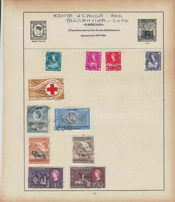 Kenya Uganda and Tanganyika Stamps on Album Page ref R18929