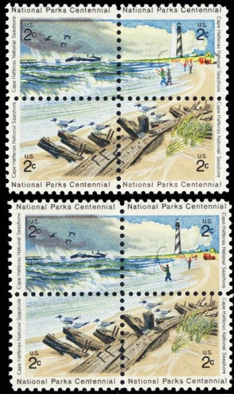 1451a, MNH 2¢ National Parks Color Shift ERROR Block of 4 Stamps - Stuart Katz