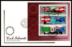 Cook Islands 737a Flags Souvenir Sheet U/A FDC