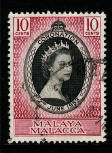 MALAYA MALACCA SG22 1953 CORONATION FINE USED