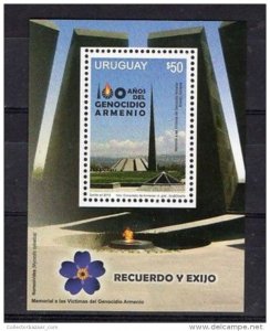 100 aniversary  Armenian Genocide Uruguay 2015 MNH stamp s/s monument fire torch