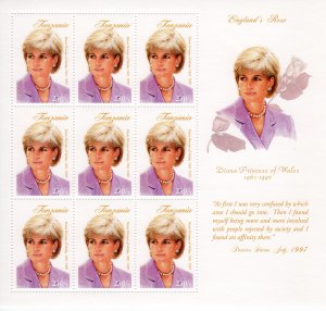Tanzania 1998 Sc#1666 Diana Princess of Wales Sheetlet II  (9) MNH