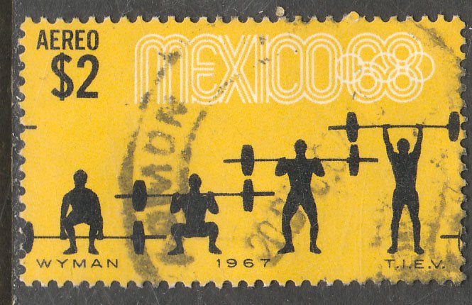 MEXICO C330, $2P Weightlifting 3rd Pre-Olympic Set 1967. USED. F-VF. (689)