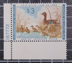 Scott RW28 1961 $3.00 Duck Stamp MNH PSE Cert Grade 98 Plate # Sng SCV $350.00