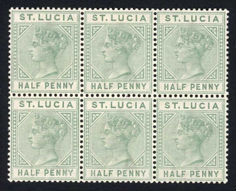 St Lucia SG31 1/2d Dull Green Die 1 (5 x U/M) Cat 108+++ pounds