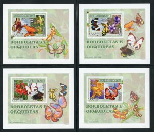 Guinea-Bissau MNH Butterfly/Orchids Imperf Souvenir Cards from 2007