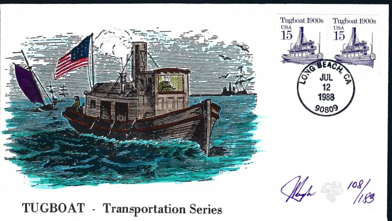 Beautiful Pugh Painted Tugboat Coil FDC -only 183 created...