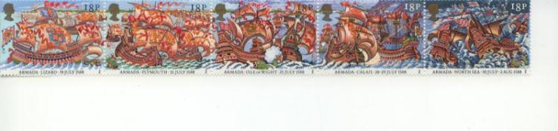 1988 Great Britain Defeat of the Armada (Scott 1217-21a) MNH