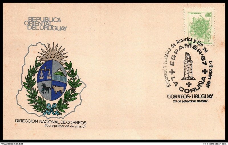 Uruguay special cancel postmark with Galicia Lighthouse stamp expo 1987