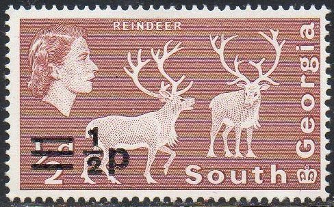 South Georgia 1971 ½p on ½d Reindeer MH