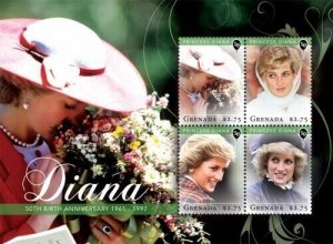 Grenada - 2011 - Princess Diana 50th Birthday - Sheet Of 4 - MNH