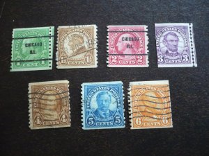 Stamps - USA - Scott# 597-602, 723 - Used 7 Stamps Coils