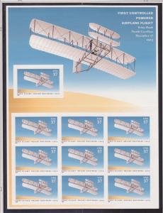 3783 First Flight Wright Bros 37c 2003 MNH Sheet Pane