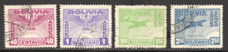 Bolivia Scott C96-C99 UNH - 1944 Condor and Sun Rising/Plane Set - SCV $1.00