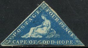 CAPE OF GOOD HOPE 1853 4d Deep Blue on Lightly Blued Paper WMK Sideways Sc 2c