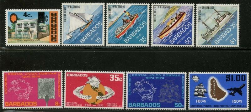 BARBADOS Sc#391-5, 395a, 412-5, 415a 1974 3 Complete Sets & 2 S/S OG Mint LH