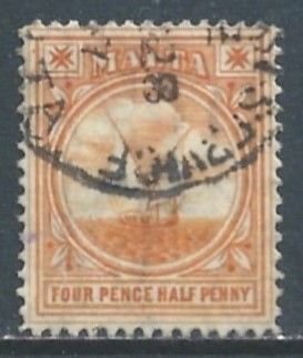 Malta #43 Used 4 1/2p Gozo Fishing Boat