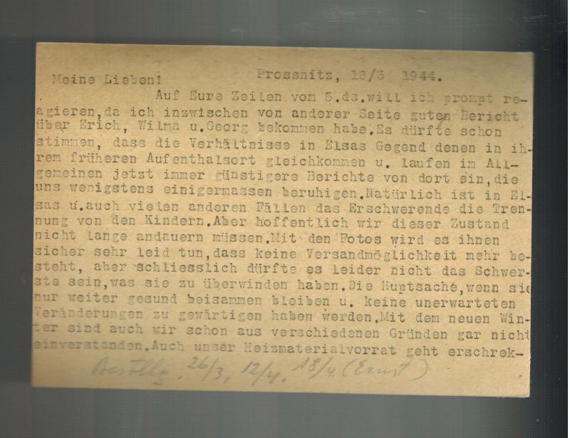 1944 Prossnitz Bohemia Moravia Postcard Cover Guido Glass Switzerland  Maildrop 2  Europe - Czech Republic, Stamp