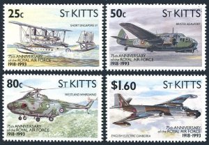 St Kitts 351-354, 355, MNH. Mi 323-326, Bl.11. Royal Air Force, 1993. Planes.