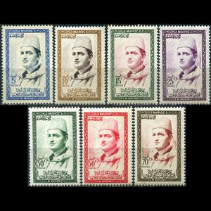 MOROCCO 1956 - Scott# 1-7 Sultan Mohammed Set of 7 LH