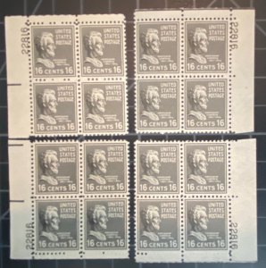 US Stamps-SC# 821 - 16 Cent - MNH - Match Med Plate Blocks Of 4 - SCV $28.00