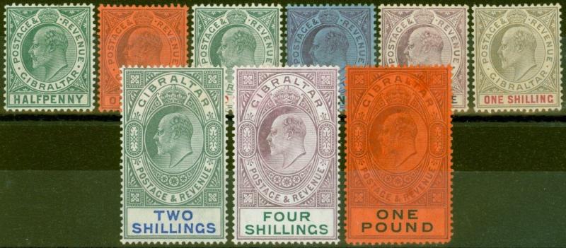 Gibraltar 1904-08 set of 9 SG56-64 Fine Lightly Mtd Mint Ex Sir Ron Brierley