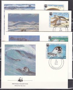 Mauritania, Scott cat. 597-600. W.W.F., Marine Life issue. 4 First day covers. ^