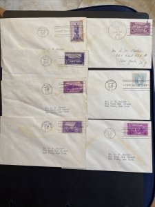 1937 Complete Set 7 Matched Commemorative FDCs Sc# 795-802 Uncacheted