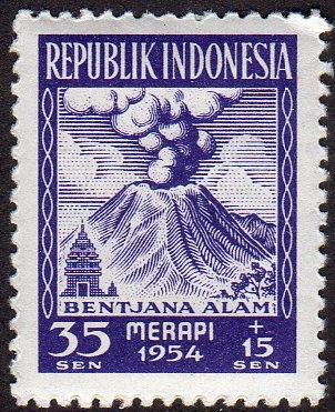 Indonesia B70 - Mint-H - 35s + 15s Merapi Volcano Erupting (1954) (cv $1.25)