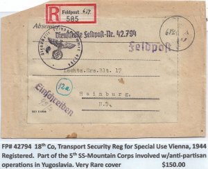 WW2: German Feldpost: 18th Co, Transport Security Reg for Spec. Use 1944 (M6051)