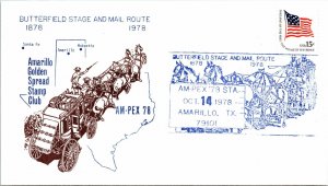 BUTTERFIELD STAGE AND MAIL ROUTE CENTENNIAL CACHET COVER AMARILLO 1978 -Oct 14-2