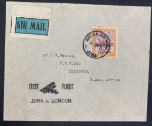 1931 Juba Sudan First Flight Airmail Cover FFC To London England