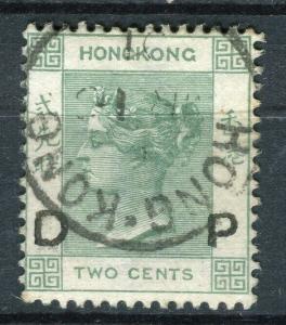 HONG KONG; 1901 early QV Crown CA issue fine used 2c. value + DP Control