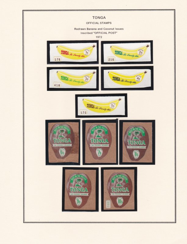 Tonga # 297-311, O21-35, Redrawn Banana & Coconut Series., NH, 1/2 Cat.