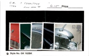 Great Britain, Postage Stamp, #1703-1707 Mint NH, 1996 Automobiles (AB)