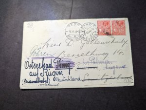 1936 British Malta Cover to Bern Switzerland Readressed to Rugen Germany