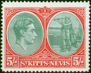 St Kitts & Nevis 1945 5s Bluish Green & Scarlet SG77ba 'Break in Value Tablet...