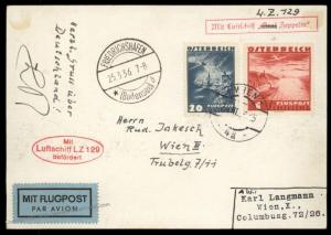 Austria 1936 Hindenburg Zeppelin Si402 Deutschlandfahrt Vienna Cover 91111