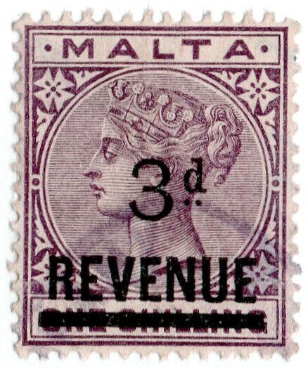 (I.B) Malta Revenue : Duty Stamp 3d on 1/- OP