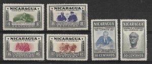 NICARAGUA 1946 PRESIDENT ROOSEVELT SCOTT 695/700 SET OF 6 VALUES MIX MINT USED