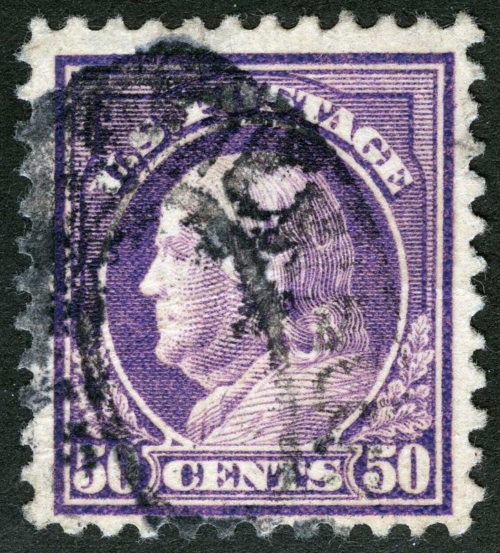 US Sc 421 Violet 50¢ 1912 p.12 SLWmk Black Oval Cancel