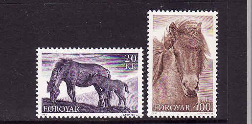 D2-Animals-Faroe Is.-Sc#254-55-unused NH set-1993-Horses-