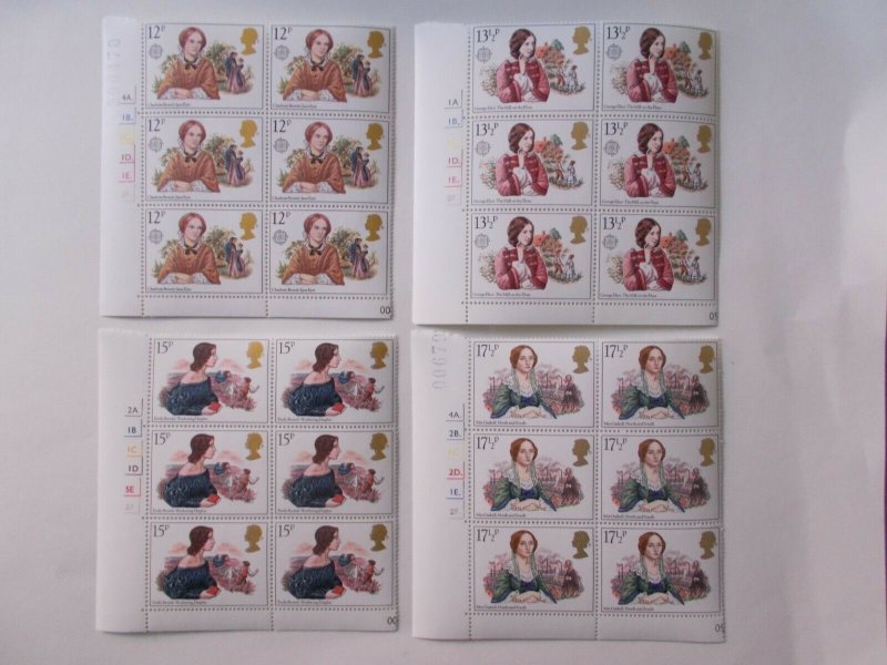 GB QEII 1980 Famous Authoresses Set of 4 in Cylinder Blocks of 6 U/M SG Cat £12