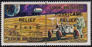 Cook Islands 1972 MH Sc #B23 Pair 25c + 2c Astronauts, Moon O/P