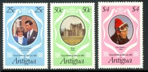 ANTIGUA 1981 CHARLES and DIANA ROYAL WEDDING Set Sc 623-625 MNH