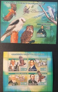 GUINEA BISSAU 2007. Great Ornithologists. 2 HB (1x 4v + 1x 1v).  NHM-