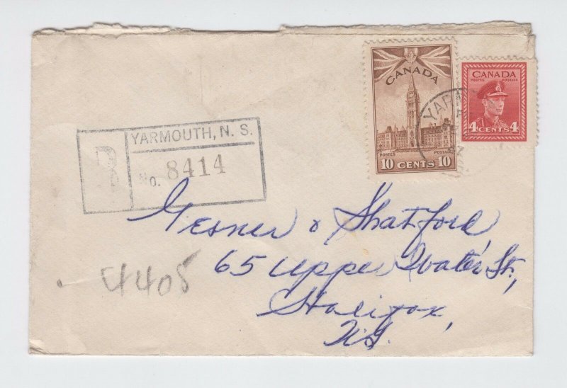 Yarmouth Nova Scotia 1947 Registered War Issue Canada cover