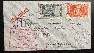 1938 Saint Denis Reunion First Flight Airmail Cover FFC To Madagascar